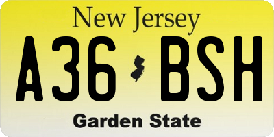 NJ license plate A36BSH