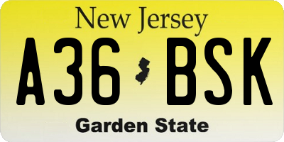 NJ license plate A36BSK