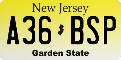 NJ license plate A36BSP