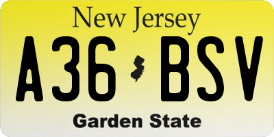 NJ license plate A36BSV