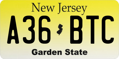 NJ license plate A36BTC