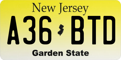 NJ license plate A36BTD