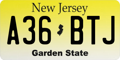 NJ license plate A36BTJ