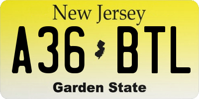 NJ license plate A36BTL