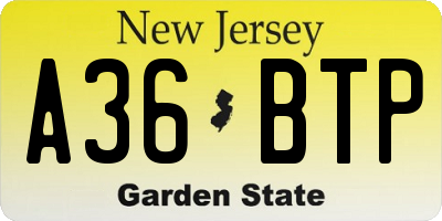 NJ license plate A36BTP