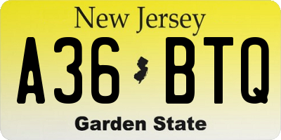 NJ license plate A36BTQ