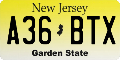NJ license plate A36BTX