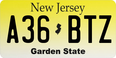 NJ license plate A36BTZ
