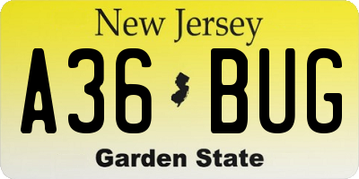 NJ license plate A36BUG