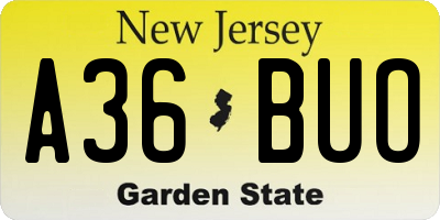 NJ license plate A36BUO