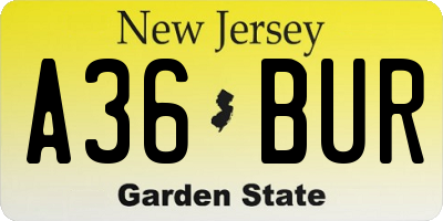 NJ license plate A36BUR