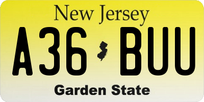 NJ license plate A36BUU