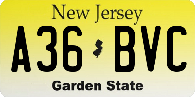 NJ license plate A36BVC