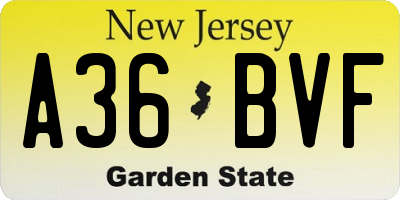 NJ license plate A36BVF