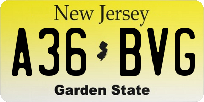 NJ license plate A36BVG