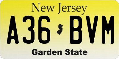 NJ license plate A36BVM