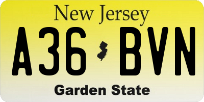NJ license plate A36BVN