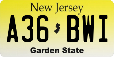 NJ license plate A36BWI