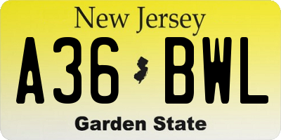 NJ license plate A36BWL