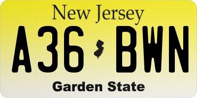 NJ license plate A36BWN