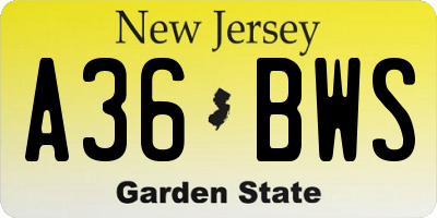 NJ license plate A36BWS