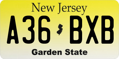 NJ license plate A36BXB
