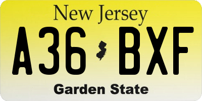 NJ license plate A36BXF