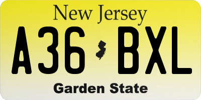 NJ license plate A36BXL