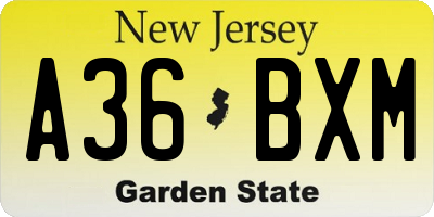 NJ license plate A36BXM