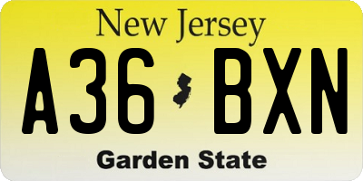 NJ license plate A36BXN