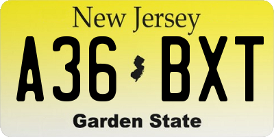 NJ license plate A36BXT