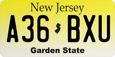 NJ license plate A36BXU