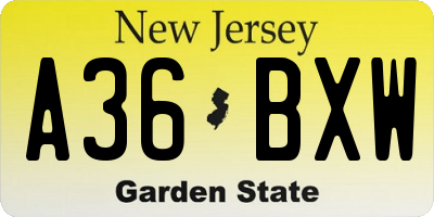 NJ license plate A36BXW