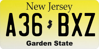 NJ license plate A36BXZ