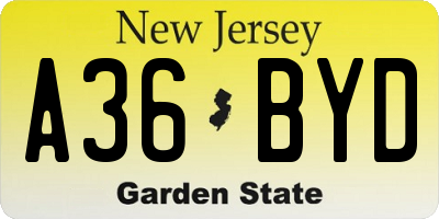 NJ license plate A36BYD