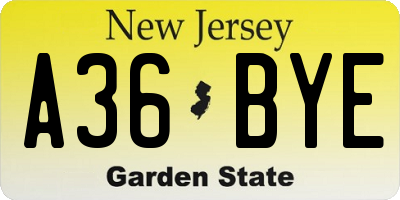 NJ license plate A36BYE