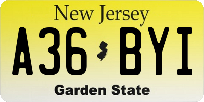 NJ license plate A36BYI