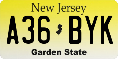 NJ license plate A36BYK