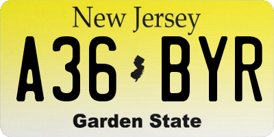 NJ license plate A36BYR