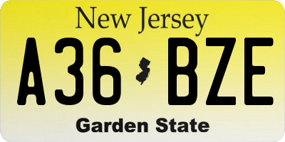 NJ license plate A36BZE