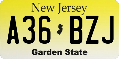 NJ license plate A36BZJ