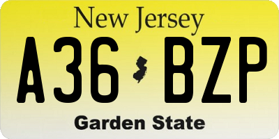 NJ license plate A36BZP