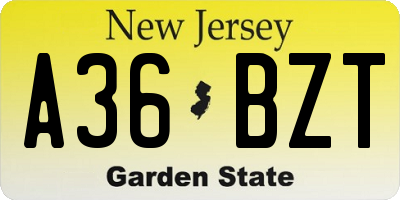 NJ license plate A36BZT