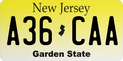 NJ license plate A36CAA