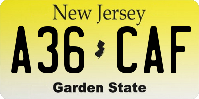 NJ license plate A36CAF