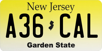 NJ license plate A36CAL