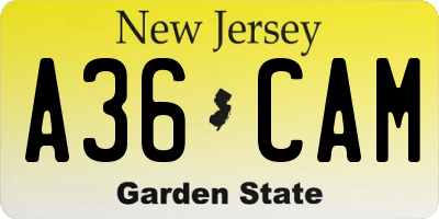 NJ license plate A36CAM
