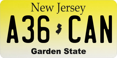 NJ license plate A36CAN