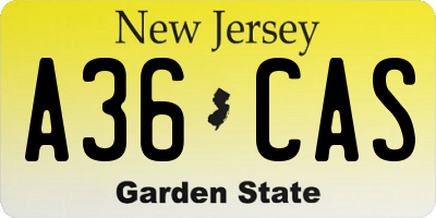 NJ license plate A36CAS