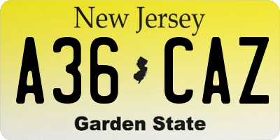 NJ license plate A36CAZ